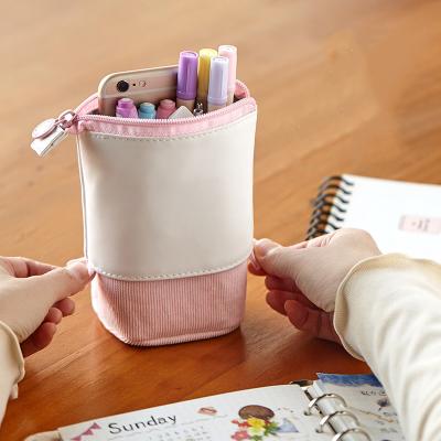 China Creative Multifunctional Retractable Pen Holder Corduroy Stationery Large Capacity Automatic Pen Bag Pouch Pencil Case for Girls for sale