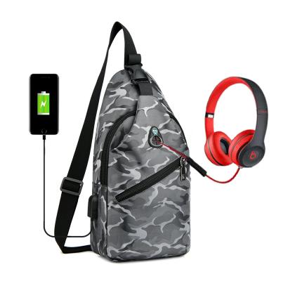 China With USB Camouflage Wholesale Sports Gym Chest Bags Mochilas Men's Small Cross Bag Single Shoulder Backpack With USB Charging Port for sale