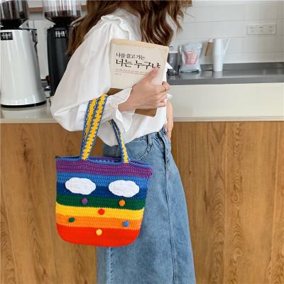 China High Quality Girl Heart Shoulder Bag Flower Clutch Bag Cute Rainbow Woven Macrame Crochet Large Handmade Tote Beach Bag for sale