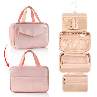 China Amazon Travel Cosmetics Makeup Brushes Bottle Durable Pink Normal Holder Container Large Waterproof Hanging Toiletry Bag For Women for sale