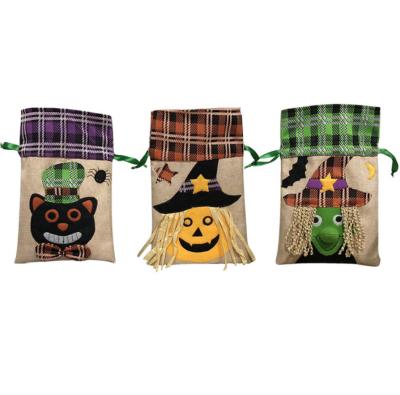 China Canva Holiday Halloween Tote Bag Children Candy Bag Witch Pumpkin Rope Bag Decorative for sale