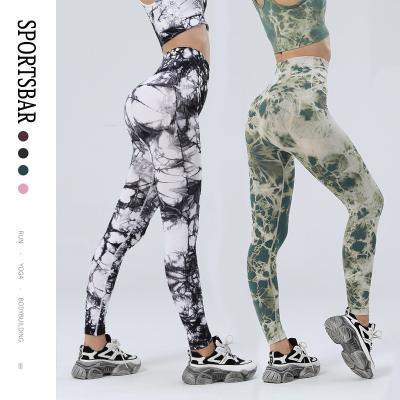 China High quality high elastic leggings woman tights tie dye gaiters tie dye crack! crack! green breathable butt gaiters for sale