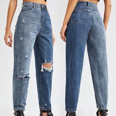 China Breathable wide leg 2022 high waist casual classic pants loose ripped culotte denim women jeans knee to rip loose friend jeans for sale