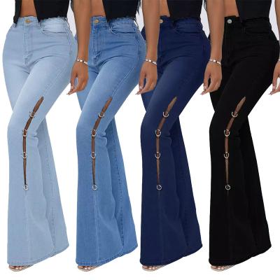 China Haisen Breathable Factory Supply Low Waist Womens Flare Denim Pants Mid Blue Jeans Womens Slim Fit Jeans For Women for sale