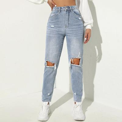 China Waterproof Haisen Customized OEM Service Wash Used Fashion Para Mujer Women Jeans Mom Straight Jeans For Women for sale