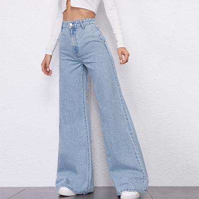 China Custom Logo High Quality Haisen Women's Waterproof Denim Pants 100% Cotton Straight Washed Fit Wide Leg High Waist Loose Plus Size Women's Jeans for sale