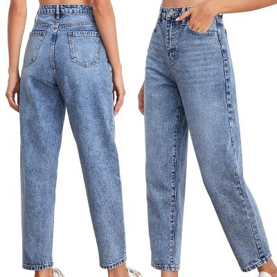 China Breathable High Quality Custom Womens Light Blue Denim Pants Straight High Waist Wide Leg Distressed Ripped Jeans for sale