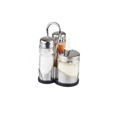 China Sustainable BMA Sets Cart With Stand Spice Salt Glass Pepper Shaker Girders Lid for sale