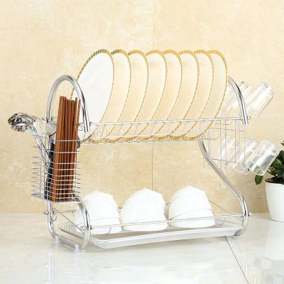 China Sustainable Storage Racks And Racks Metal Two Bowl Tires Kitchen Accessories Stainless Steel Drain Dish And Hanging Dish Drying Rack for sale