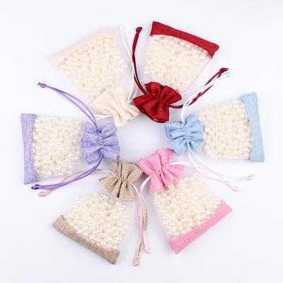 China Recyclable Organza-Paneled Burlap Bag Jewelry Clothing Environmental Protection Packaging Bag for sale