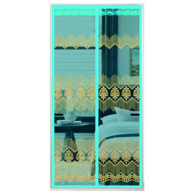 China Modern 100% Polyester Yard Bule Magnetism Storage Mosquito Door Curtain for sale