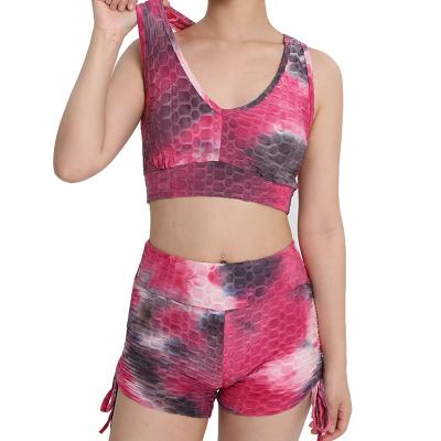 China 2021 QUICK DRY Gym Wear Link Dye Sports 2 Piece Bra Shorts Fits Women Active Yoga Workout Yoga Shorts Sets for sale