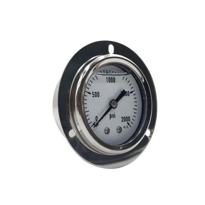 China Brass or SPR 50mm 1.0% Stainless Steel Back Connect Liquid Filled Pressure Gauge With Flange Panel Mount for sale