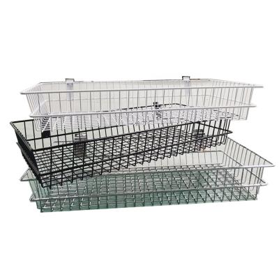 China Industrial Warehouse Wire Mesh Basket For Storage Laundry Heavy Duty Chrome Finished Slat Wall Accessories Basket for sale