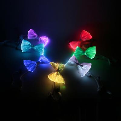 China Fashion Halloween RGB Striped Factory Lighting Custom Luminous Bow Tie LED Fiber Optic Bow Tie for sale