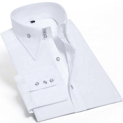 China Anti-pilling Diamond Buttons Men's Non Ironing Casual Long Sleeve Commercial Collar Silk Non-Pilling Dress Shirts High for sale