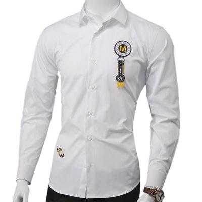 China New Designer Cotton Embroidery Badge Anti-pilling New Designer 100% White Long Sleeve Men s Dress Shirts for sale