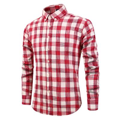 China Custom Made Casual Loose Cotton Flannel Mens Anti-pilling Long Sleeve 100% Plaid Shirts for sale