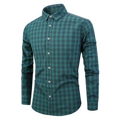 China Custom Casual Green Plaid Men's Long Sleeve 100%cotton Anti-Pilling Shirt for sale