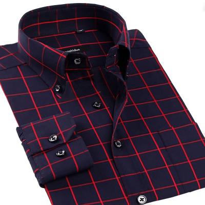 China Anti-pilling factory price wholesale custom made casual plus size red plaid long sleeve shirts for men for sale