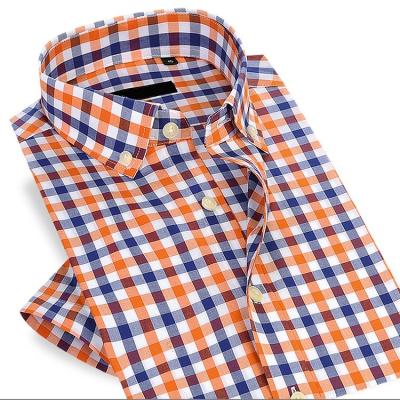 China Anti-pilling Custom 100% Cotton Plaid Button Down Short Sleeve Mens Dress Shirt for sale