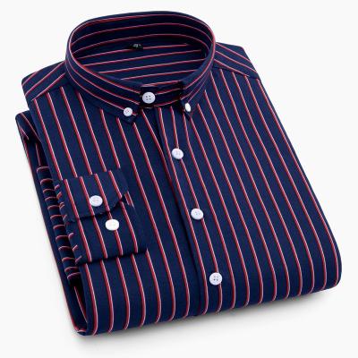 China Custom Wholesale Casual Anti-pilling Long Sleeve 100% Polyester Men's Striped Shirt for sale