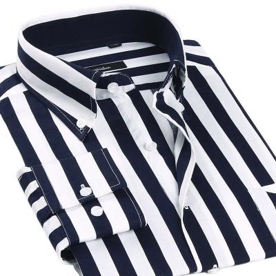 China Custom Black Anti-pilling Stripe Mens Slim Fit Cotton Long Sleeve Dress Shirts for sale