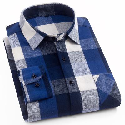 China Custom logo plaid 100% cotton anti-pilling flannel long sleeve shirts for men for sale