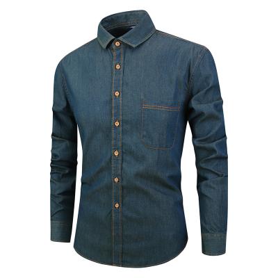 China Fashionable Good Quality Fitness Slim Long Sleeve Denim Men's Anti-pilling 100 Cotton Denim Shirt for sale