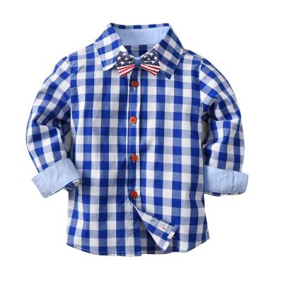 China Custom Long Sleeve Blue Plaid 100cotton Kids Shirt Clothing Anti Shrink for sale