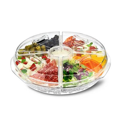 China 8 Compartments Fruit Vegetable Tray Appetizer Serving Plates On Ice Viable Clear Plastic Food Tray With Lids for sale