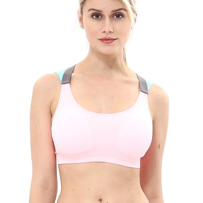 China Breathable Wire Free Bralette Wire Free Jogging Bra With Removable Pads And Beauty Wide Elastic Back Contrast Color Support Cross Strap for sale