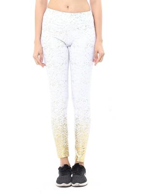 China ACTIVE STRETCH Women's Unique Printing Gold Glitter Leggings Workout Fitness Sports Yoga Hot Stamping Sporty Pants for sale