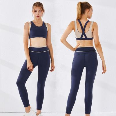 China Contrast Breathable Color Yoga Stitching Pants Set Fitness Breathable Sweat-absorbent Pants Set Sexy Sports Bra Set for sale