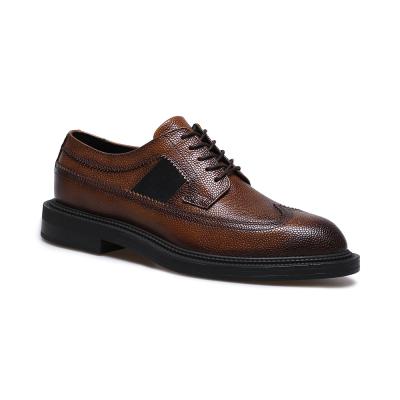 China Light Brown original handmade shiny pure leather brogue shoes for men for sale