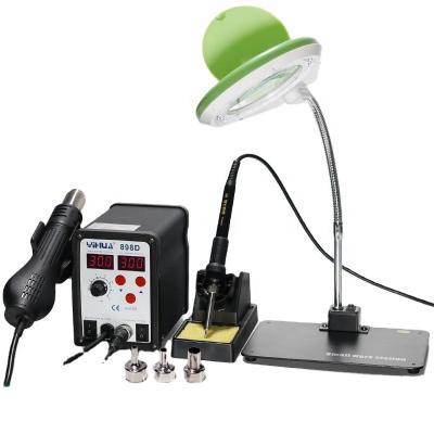 China Machinery repair shops YIHUA 898D hot air repair machine bga rework soldering station with LED magnifier lamp for sale