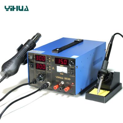 China Machinery Repair Shops YIHUA 853D 2A 3in1 Air Gun Soldering Iron Hot Rework Station With Power Supply for sale