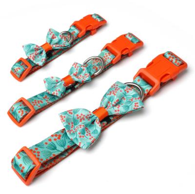 China Soft Quick Release Designer Fabric Polyester Printing Flowers Bow To Tie Quick Release Training Dog Collar for sale