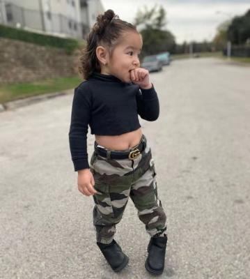 China NS033 Black Casual Tops Camouflage Kids Pants Toddler Girls Clothing Sets Kids Dressing Sets for sale