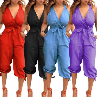 China 2021 Anti-wrinkle NS040 v neck jumpsuit sleeveless one piece jumpsuit for women rompers womens overalls for sale