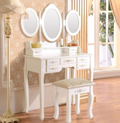 China Customized Color Makeup Table With Mirror Stool 7 Drawers Vanity Set Vintage Dressing Table For Bedroom White for sale