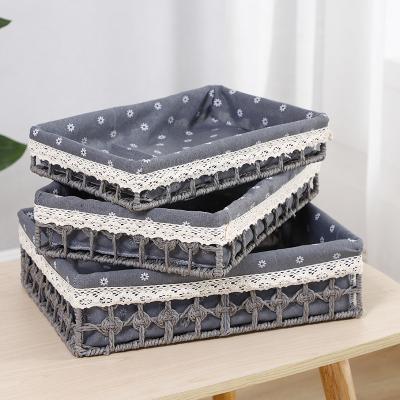 China Sustainable Cheapest Woven Baskets Storage Baskets With Fabric Cloth for sale