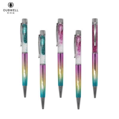 China Hydraulic Gradient Color Floating Ball Pen Glitter Floating Liquid Shiny Fun Crystal Ballpoint Pen for sale