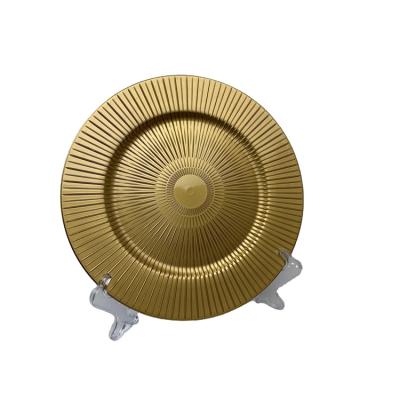 China OEM Sustainable Plastic Charger Plate Gold Charger Plate Wedding Decor Plate Underside for sale