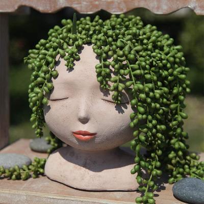 China CLASSIC Home Decorative Succulents Planter Artistic Female Pot Head With Drainage Hole for sale