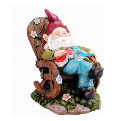 China China Custom Design Hand Painted Resin Garden Lawn Outdoor Decor Gnome Solar Figurine& for sale