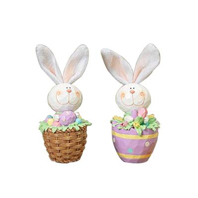 China Europe resin hand painted custom adorable easter bunny in basket figurine bunny& for sale