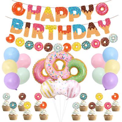 China Cute Birtdhay Party Supplies Banner Themed Balloons Donut Paper Tableware For Adult Kids Birthday Party Decoration Supplies for sale