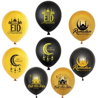 China Toy Wholesale 12inch Gift EID Mubarak Printed Latex Balloons gold black for EID Theme Party Decoration Accessories for sale