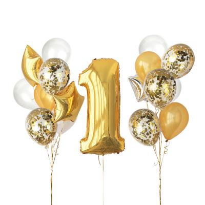 China Party Decoration Birthday Party Decor Big Number 1 Foil Balloons Supplies with Gold and Sliver Confetti Balloons for sale